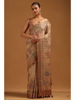 Soch - Women Beige Tussar Tassels Saree with Unstitched Blouse Piece