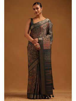 Soch - Women Grey Tussar Tassels Saree with Unstitched Blouse Piece