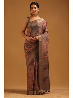 Soch - Women Grey Tussar Tassels Saree with Unstitched Blouse Piece