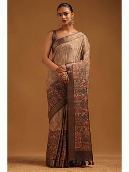 Soch - Women Beige Tussar Tassels Saree with Unstitched Blouse Piece