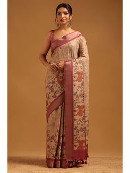 Soch - Women Beige Tussar Tassels Saree with Unstitched Blouse Piece