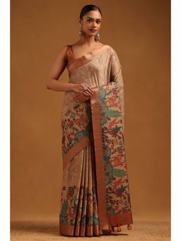 Soch - Women Beige Tussar Tassels Saree with Unstitched Blouse Piece