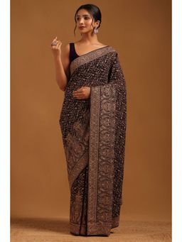 Soch - Women Purple Georgette Beads and Stones Saree with Unstitched Blouse Piece