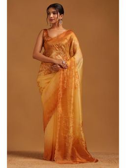 Soch - Women Mustard Organza Beads and Stones Saree with Unstitched Blouse Piece
