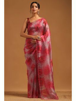 Soch - Women Pink Organza Beads and Stones Saree with Unstitched Blouse Piece