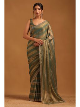 Soch - Women Green Chiffon Beads and Stones Saree with Unstitched Blouse Piece