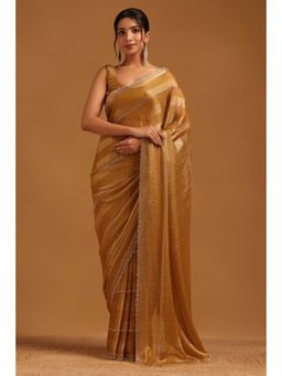 Soch - Women Gold Chiffon Beads and Stones Saree with Unstitched Blouse Piece