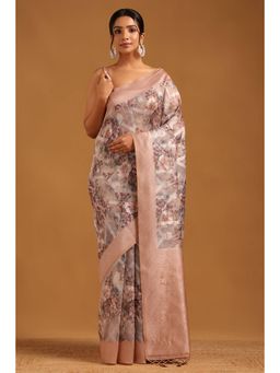 Soch - Women Brown Chanderi Zari Saree with Unstitched Blouse Piece