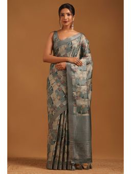 Soch - Women Blue Tussar Tassels Saree with Unstitched Blouse Piece
