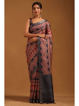 Soch - Women Black Tussar Tassels Saree with Unstitched Blouse Piece