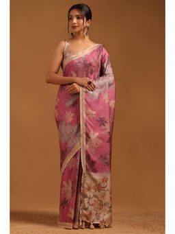 Soch - Women Purple Tussar Tassels Saree with Unstitched Blouse Piece