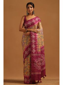 Soch - Women Yellow Tussar Tassels Saree with Unstitched Blouse Piece