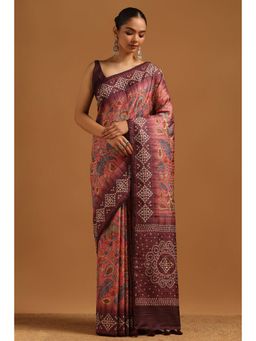 Soch - Women Pink Tussar Tassels Saree with Unstitched Blouse Piece