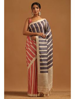 Soch - Women Pink Tussar Tassels Saree with Unstitched Blouse Piece