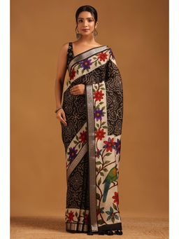 Soch - Women Black Viscose Blend Tassels Saree with Unstitched Blouse Piece
