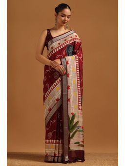 Soch - Women Maroon Viscose Blend Printed Saree with Unstitched Blouse Piece
