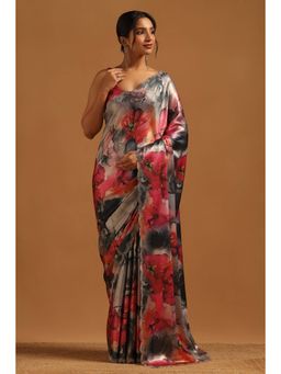 Soch - Women Pink Satin Beads and Stones Saree with Unstitched Blouse Piece