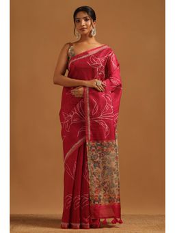 Soch - Women Pink Tussar Tassels Saree with Unstitched Blouse Piece