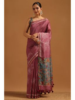 Soch - Women Purple Tussar Tassels Saree with Unstitched Blouse Piece