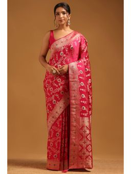 Soch - Women Pink Satin Tassels Saree with Unstitched Blouse Piece