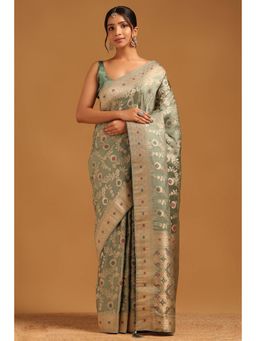 Soch - Women Olive Satin Zari Saree with Unstitched Blouse Piece