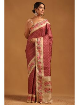 Soch - Women Red Tussar Zari Saree with Unstitched Blouse Piece