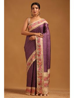 Soch - Women Purple Tussar Zari Saree with Unstitched Blouse Piece