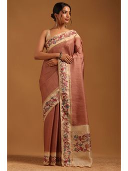 Soch - Women Brown Tussar Tassels Saree with Unstitched Blouse Piece
