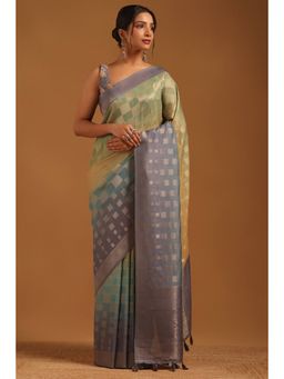 Soch - Women Blue Tussar Tassels Saree with Unstitched Blouse Piece