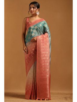 Soch - Women Pink Tussar Zari Saree with Unstitched Blouse Piece
