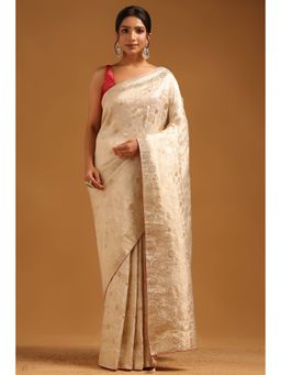 Soch - Women Cream Silk Zari Saree with Unstitched Blouse Piece