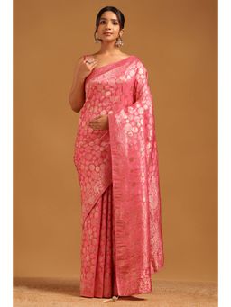 Soch - Women Pink Silk Zari Saree with Unstitched Blouse Piece