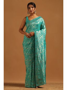 Soch - Women Blue Silk Zari Saree with Unstitched Blouse Piece