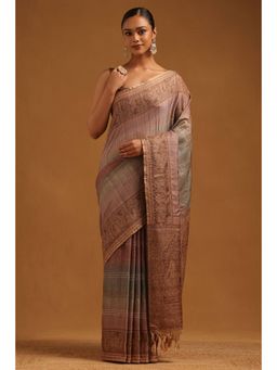 Soch - Women Purple Tussar Tassels Saree with Unstitched Blouse Piece