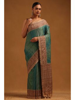 Soch - Women Green Tussar Tassels Saree with Unstitched Blouse Piece