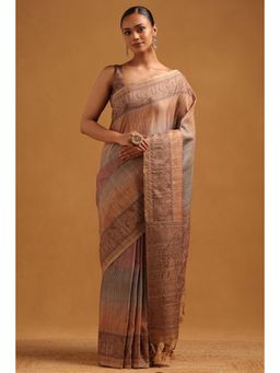 Soch - Women Beige Tussar Tassels Saree with Unstitched Blouse Piece
