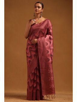 Soch - Women Pink Tussar Tassels Saree with Unstitched Blouse Piece