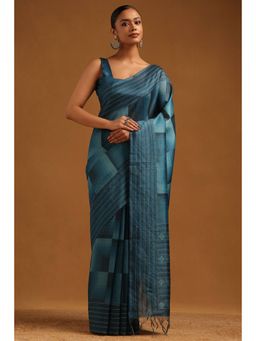 Soch - Women Blue Tussar Tassels Saree with Unstitched Blouse Piece