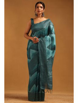 Soch - Women Green Tussar Tassels Saree with Unstitched Blouse Piece