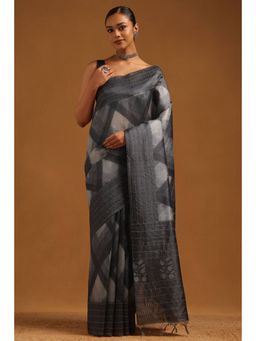 Soch - Women Grey Tussar Tassels Saree with Unstitched Blouse Piece