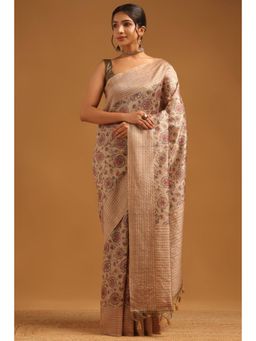 Soch - Women Olive Tussar Tassels Saree with Unstitched Blouse Piece