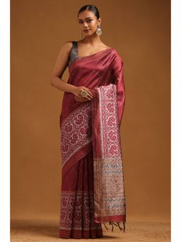 Soch - Women Pink Tussar Tassels Saree with Unstitched Blouse Piece