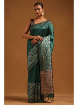 Soch - Women Green Tussar Tassels Saree with Unstitched Blouse Piece