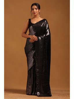 Soch - Women Black Georgette Embellished/Sequined Saree with Unstitched Blouse Piece