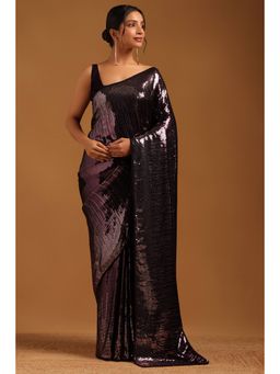 Soch - Women Purple Georgette Embellished/Sequined Saree with Unstitched Blouse Piece