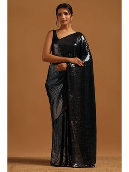 Soch - Women Blue Georgette Embellished/Sequined Saree with Unstitched Blouse Piece