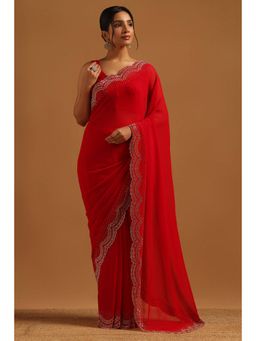 Soch - Women Red Georgette Embellished/Sequined Saree with Unstitched Blouse Piece