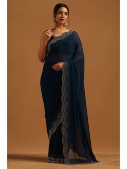 Soch - Women Blue Georgette Embellished/Sequined Saree with Unstitched Blouse Piece