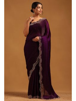 Soch - Women Purple Organza Embellished/Sequined Saree with Unstitched Blouse Piece
