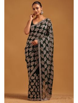 Soch - Women Green Georgette Embellished/Sequined Saree with Unstitched Blouse Piece